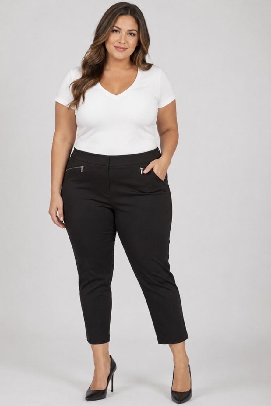 Sejour Women’s Black Plus Size 20W Trousers Dress Pants Stretch Zip Pockets